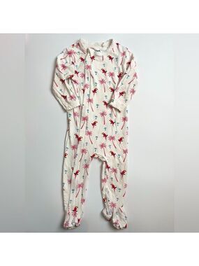 Coccoli White and Pink Floral Footie One Piece- Parrots & Palm Trees